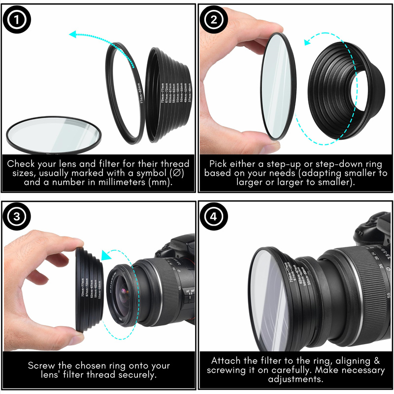 18pcs 카메라 렌즈 필터 스텝 업 & 다운 링 어댑 - Macro Photography Lighting Kit 리뷰 및 가격