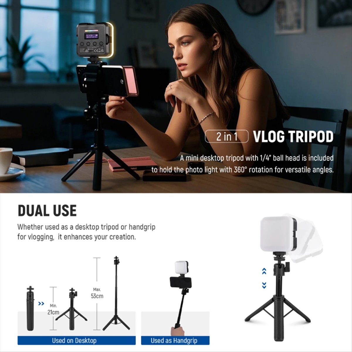 탁상용 삼각대 스탠드가 있는 최고급 자석식 RGB 비디 - Photography Lighting App 리뷰 및 가격